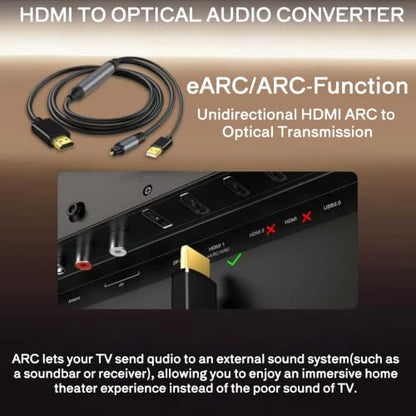 192kHz HDMI eARC to Optical Audio Adapter - 6FT,Not Support CEC - size: 6FT