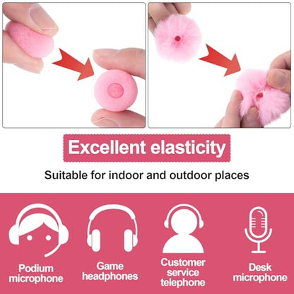4Pcs Mini Foam Microphone Windscreens＆Furry Cover, Mic Headset Cover | Pink High Density Lapel Microphone Windscreen for Lavalier Microphones Noise Reduction (2pcs Foam + 2pcs Furry) - color: Pink,Foam(2pcs),Furry(2pcs)