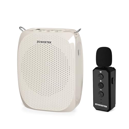 ZOWEETEK Wireless Voice Amplifier with Lavalier Mic for Teachers | Lapel Clip Mic, Speaker, Mini Design,for Speech, Meeting, Yoga, Classroom, Rechargeable,Pearl White - color: Pearl white