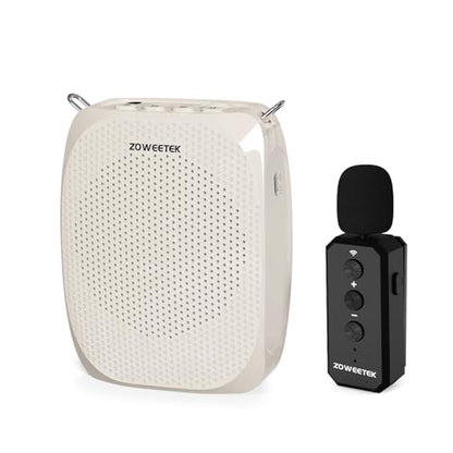 ZOWEETEK Wireless Voice Amplifier with Lavalier Mic for Teachers | Lapel Clip Mic, Speaker, Mini Design,for Speech, Meeting, Yoga, Classroom, Rechargeable,Pearl White - color: Pearl white