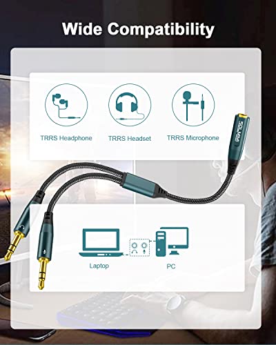 Headphone Splitter Adapter for PC, 3.5mm CITA TRRS Female to 2 TRS Male Headphone Audio Mic Jack Y Splitter Cable for Gaming Headset to Dual-Jack PC, Laptop (Strong Nylon Braided) - 1 Ft - style: 1-to-2