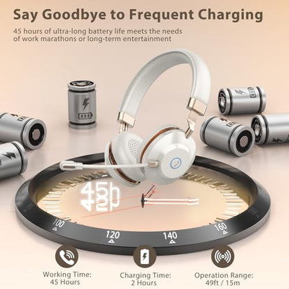 Wireless Headset with Mic for Work, Bluetooth Headset with Noise Cancelling Microphone, On Ear Wireless Headphones with USB Dongle & Mute Function for Work from Home Computer Office Teams Call Center