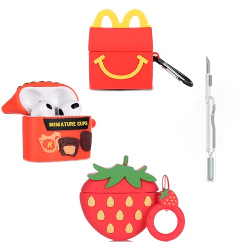 (3Pack+Cleaner Pen) XMBYGY Case for AirPods 3rd Generation Earbuds with Cleaning Pen Kit, Cute Cartoon Skin Design Silicone Charging Case Protective Covers for AirPods 3 - color: R+M+S