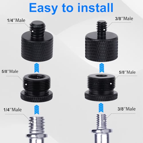 16pcs Mic Stand Adapter Parts Set, 5/8 to 3/8 & 5/8 to 1/4 Aluminum Microphone Holder Thread Screw Adapters Accessories Replacement for Mic Audio Stand Boom Arm Camera & Tripod