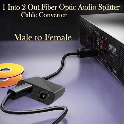 Digital Fiber Optic Adapter, Male to Female 1-Input 2-Output Audio Splitter Cable Converter, Toslink for DVD Players, Home Theater
