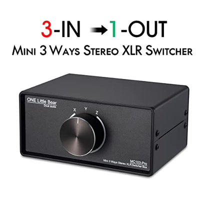 DoukAudio XLR Audio Switcher 3-In-1-Out: Balanced Passive Selector Stereo Converter for Multi Source Comparison Gold Plated Shielded Aluminum Studio HiFi Audiophile