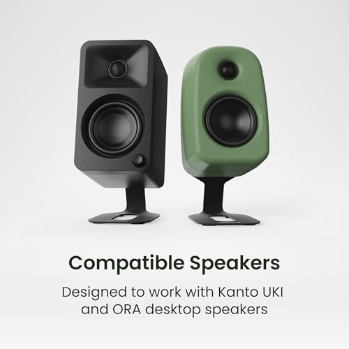 Kanto SU2 Rear-Mounted Desktop Speaker Stands for Uki and Ora | Elevated and Angled to Improve Sound | ¼-20 Thread | Holds 3.1 lbs | Pair | Black