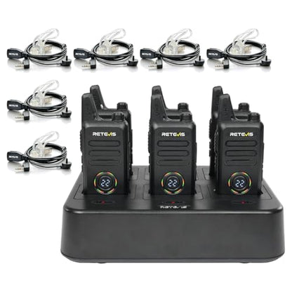 Retevis RT22S Walkie Talkies with Earpiece, Shatterproof Hidden Display | Compact, 22 Channel Portable FRS Two-Way Radio with Signal Prompt VOX 6 Bundle Pack for Adult, Hospitality, School, Retail