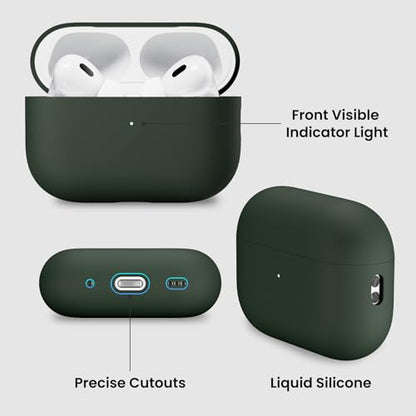 ORNARTO for AirPods Pro 2 Case, Hybrid Silicone, Mystic Green | Hybrid Silicone Rubber, Front LED Visible, Wireless Charging, Skin-Friendly Soft Touch, Anti-Scratch, Detachable Lanyard - color: Mystic Green