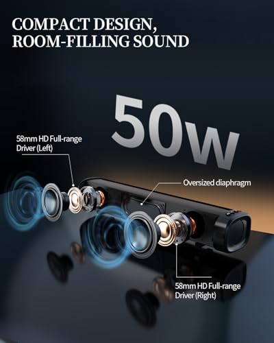 Sound Bar – 50W, Sound Bar for Smart TV, Sound Bar with Bluetooth 5.0, Optical/AUX Connectivity, Remote Control, Wall-Mountable Home Theater Audio, Compatible with TV, PC, and Phone - color: Gray