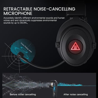 EKSA USB Gaming Headset for PC - Computer Headset with Detachable Noise Cancelling Mic, Surround‑Tuned Audio, 50MM Driver - Headphones with Microphone for PS4/PS5, Xbox One, Laptop, Office (Wireless) - color: Wireless Black