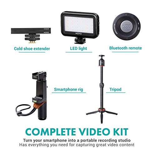 Movo V8 Huge Vlogging Kit for iPhone with Tripod, Grip, Microphones, LED Lights, and Wireless Remote Vlog - YouTube Starter Bundle for Apple or Samsung - Vlogging Equipment