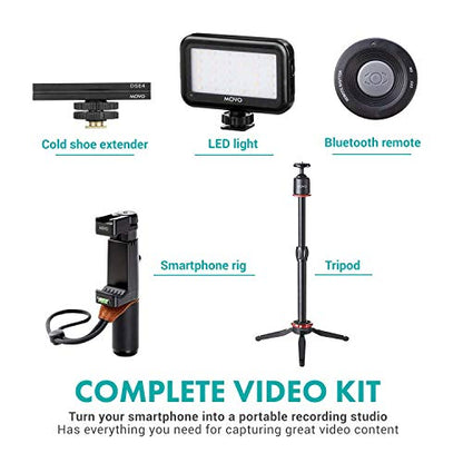 Movo V8 Huge Vlogging Kit for iPhone with Tripod, Grip, Microphones, LED Lights, and Wireless Remote Vlog - YouTube Starter Bundle for Apple or Samsung - Vlogging Equipment