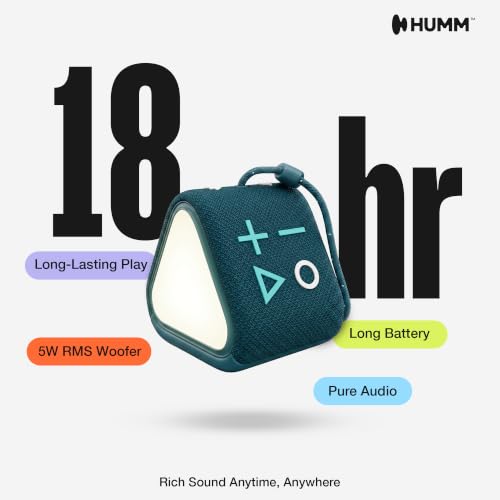 HUMM GLO Compact Waterproof & Dustproof Portable Bluetooth Speaker, Black | Features Ambient LED Lights & Hanging Strap, Stereo Pairing, Up to 18 Hours Playtime, Perfect for Travel, Bike & Beach - color: Green