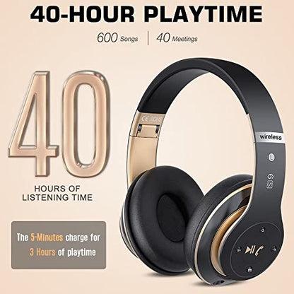 6S Bluetooth Headphones Over-Ear, Hi-Fi Stereo Foldable Wireless Stereo Headsets Earbuds with Built-in Mic, Volume Control, FM for iPhone/Samsung/iPad/PC (Blue) - color: Black