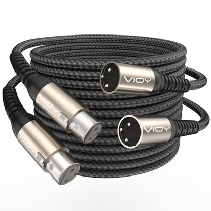 VIOY XLR Microphone Cable 2 Pack 15 FT, Male to Female Balanced Mic Cord | Self-locking XLR plug, aluminum shell,3-pin Braided microphone extension cord for studio recording, mixer and podcast use - size: 15FT-2Pack