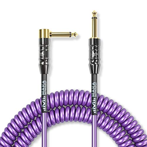 Premium Guitar Coil Cable 30 Feet, Instrument Coiled Curly Cord for Guitar Bass, 1/4 inch Right Angle to Straight, Purple - size: 30' (Purple)