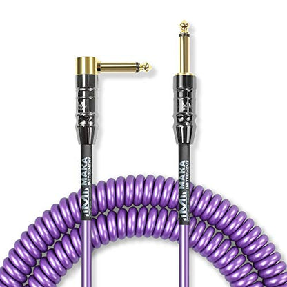 Premium Guitar Coil Cable 30 Feet, Instrument Coiled Curly Cord for Guitar Bass, 1/4 inch Right Angle to Straight, Purple - size: 30' (Purple)