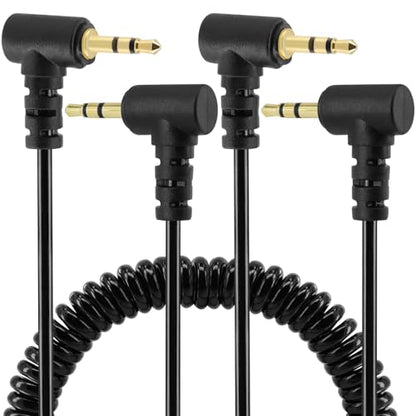 코일 2.5mm 오디오 케이블 어댑터, 2팩 3피트/1M 접이식 90도 직각 2.5mm TRS 스테레오 수 - 2.5mm 수 모노 잭 헤드폰 스피커 오디오 코드 금 도금 플러그 3극