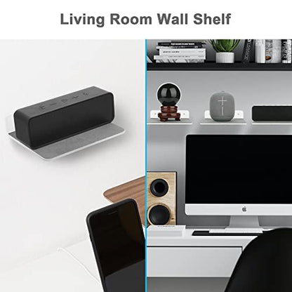 Wall Shelves - 2 Pack, Small Wall Mount for Speaker, Webcam, Cell Phones, Display Shelf (Silky White & Transparent, Medium) - color: Silky White & Transparent, size: Medium