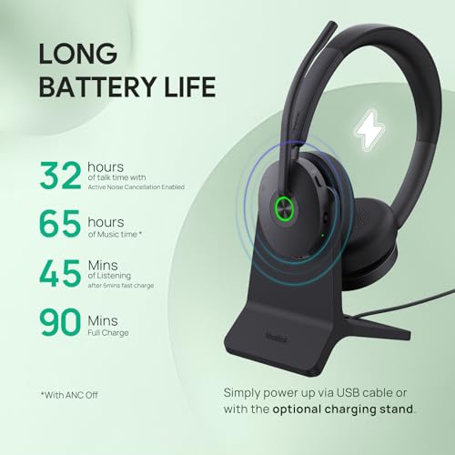 Yealink BH74 ANC Wireless Headset with Mic for Work, Bluetooth Headset Noise Cancelling with 6 AI Microphone,32H Battery Life & Mute Button,Microsoft Teams Premium Open Office Certified for PC - color: Black (Teams), style: BH74