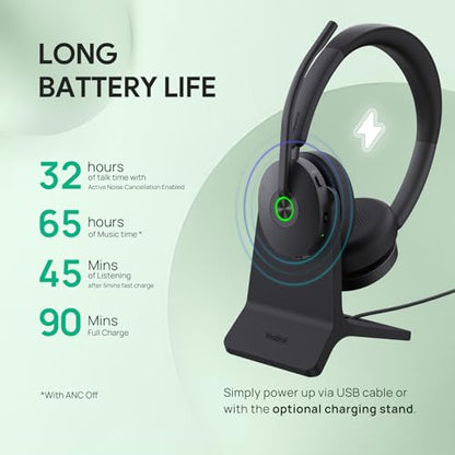 Yealink BH74 ANC Wireless Headset with Mic for Work, Bluetooth Headset Noise Cancelling with 6 AI Microphone,32H Battery Life & Mute Button,Microsoft Teams Premium Open Office Certified for PC - color: Black (Teams), style: BH74