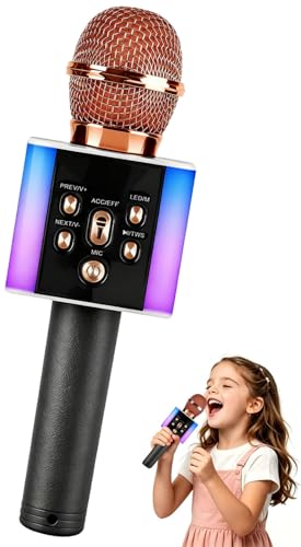 Wireless Bluetooth Karaoke Microphone for Kids & Adults, Singing Mic with Disco Lights, Voice Changer, Built-in Speaker, Portable Karaoke Player for Party & Travel Gifts(Rose Gold) - color: Rose Gold