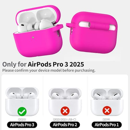RFUNGUANGO Silicone Protective Case for AirPods Pro 3, Rose Red - color: Pro 3‑SIL‑Rose Red