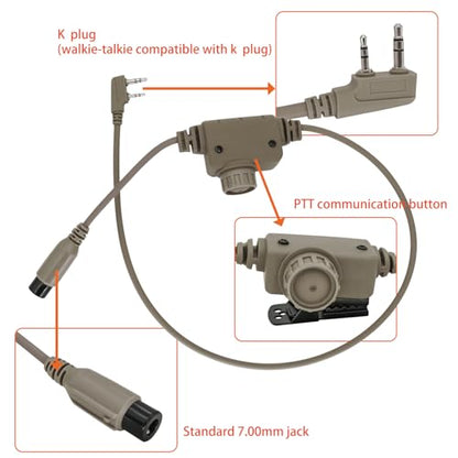 U94 PTT 2 Pin K-Plug & U-174 Cable for Tactical Headset UV5R