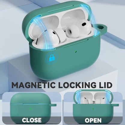 Ljusmicker for AirPods Pro 3 Case 2025 with Magnetic Lock,Green | Soft Silicone Protective Cover for Apple AirPod Pro 3rd Generation Case with Cleaner Kit & Keychain for Women Men,Shockproof - color: A1-Green