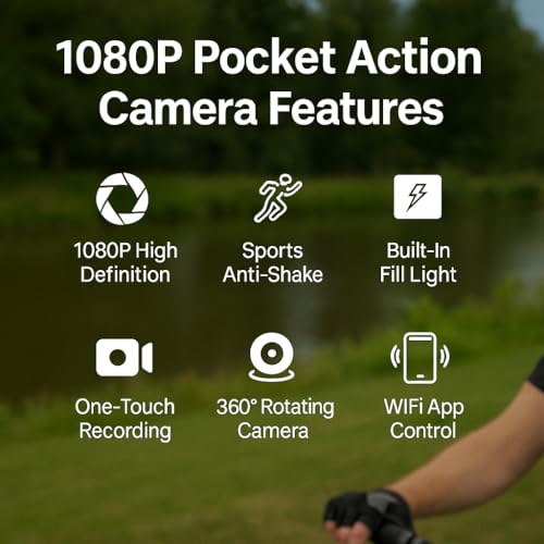 Acuvar Mini Clip-On Body Camera 1080P with 360° Rotating Lens, Wearable Recording Camera with WiFi, LCD Screen & 64GB Card