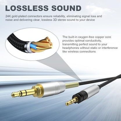 Momentum 4 Audio Cable Compatible with Sennheiser Momentum 4, Momentum 3, Momentum 2.0, HD1 On-Ear, HD 400S, HD 450BT, PXC 550, PXC 550-II, ACCENTUM Plus Headphones with 6.35mm Adapter, 6.6ft