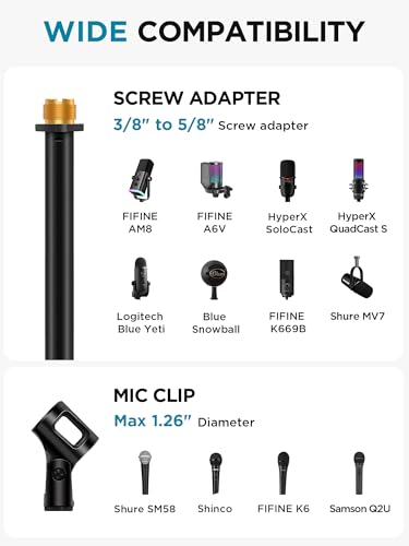 InnoGear 2 Set Mic Stand Desk Boom Arm Microphone Stand for Blue Yeti | for Shure Fifine Guitar Amps, 4.4lb Weight Capacity, Arm Swivel Sideways, Stable, Extendable, Adjustable, Cable Clip Included - size: Medium