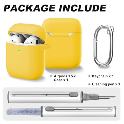 for AirPods Case Cover, Come with Clean Pen，Soft Silicone Protective Cover for Women Men Compatible with Apple AirPods 2nd 1st Generation Charging Case, Front LED Visible,Yellow - color: C2-Yellow+pen