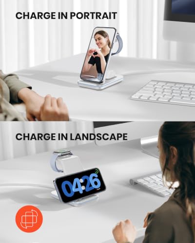 GEEKERA Wireless Charger, 3 in 1 Wireless Charging Station for iPhone Air/17/16/15/14/13/12/11/Pro Max/X/8, Phone and Watch Charger Stand for Apple Watch Ultra 3-2/11-2/SE, AirPods Pro/4/3/2, Silver - color: silver