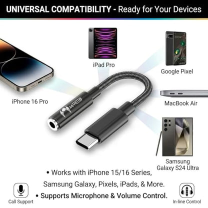 USB C to 3.5mm Audio Adapter, Type C to Aux Headphone Jack