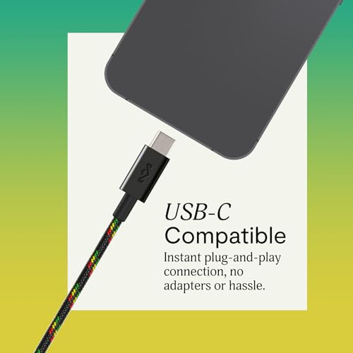 House of Marley Smile Jamaica USB-C Wired Earbuds with Microphone, in-Ear Headphones, 9.2mm Driver, Tangle-Resistant Cable, Plug-and-Play Earphones for Smartphones, Tablets & Laptops (Rasta) - color: Rasta
