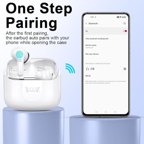 Ordtop Wireless Earbuds, 2026 Bluetooth 5.4 Headphones NEW Ear Buds, White - color: White