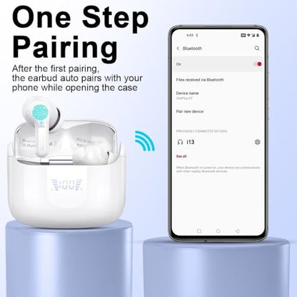 Ordtop Wireless Earbuds, 2026 Bluetooth 5.4 Headphones NEW Ear Buds, White - color: White