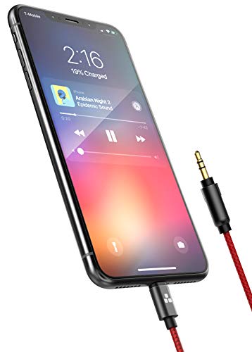 (Apple MFI Certified) iPhone Aux Lightning Cord to Male 3.5mm Auxiliary Cable (iPhone Audio Link to Car Jack, Headphones & Speakers) (Red)