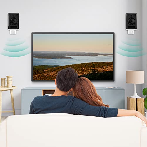 WALI Speaker Wall Mount, Surround Sound Speaker Stand with Adjustable Swivel Tilt Angle, Standard Bookshelf Speaker Mount for Living Room, Home Theater, Hold Up to 55 Lbs, (SWM201-W), 2 Pack, White
