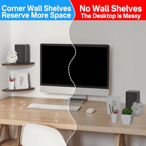 Corner Speaker Shelf for Small Speaker Wall Mount, Wooden Floating Speaker Shelf for Samsung, Sony, Bose, JBL, LG Speaker Wall Mount - Corner Speaker Mount for Most of Satellite Speakers, Set of 2