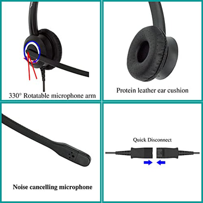 Office Phone Headset HD Voice for Aastra Allworx AltiGen Digium IPitomy Telephones, RJ9 & 3.5mm Adapter Cable (Binaural) - size: Duo for Avaya Allworx AltiGen Digium