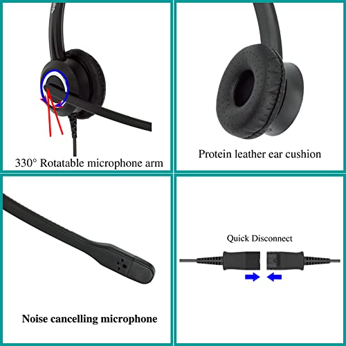 Office Phone Headset HD Voice for Aastra Allworx AltiGen Digium IPitomy Telephones, RJ9 & 3.5mm Adapter Cable (Binaural) - size: Duo for Avaya Allworx AltiGen Digium
