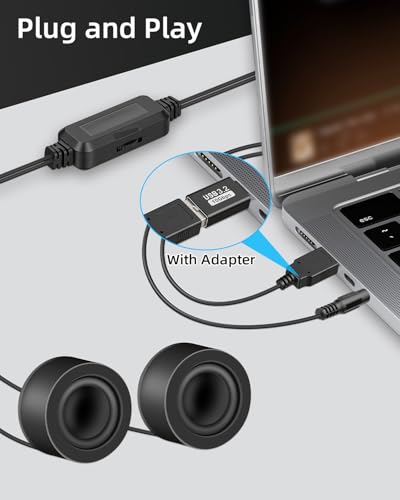 MINI Computer Speaker for Desktop,6W 3.5MM Small PC Speaker,MINI Computer Speakers USB Power with USB C Adapter and Volume Control for Monitor,Laptop,Phone,MP3(1.3M)