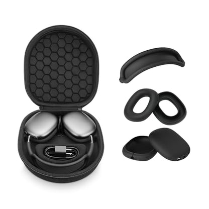 Yinke Smart Case for AirPods Max Headphones Supports Sleep Mode, with AirPods Max Silicone Earpad Cover/Ear Cups Cover and Headband Anti-Scratch Accessories, Hard Organizer Portable Carry Travel | with AirPods Max Silicone Earpad Cover/Ear Cups Cover and