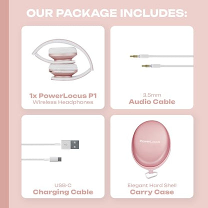 PowerLocus Wireless Bluetooth Over-Ear Stereo Foldable Headphones, Wired Headsets with Built-in Microphone for iPhone, Samsung, LG, iPad (Rose Gold) - color: Rose Gold