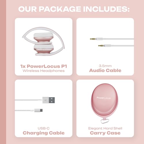 PowerLocus Wireless Bluetooth Over-Ear Stereo Foldable Headphones, Wired Headsets with Built-in Microphone for iPhone, Samsung, LG, iPad (Rose Gold) - color: Rose Gold