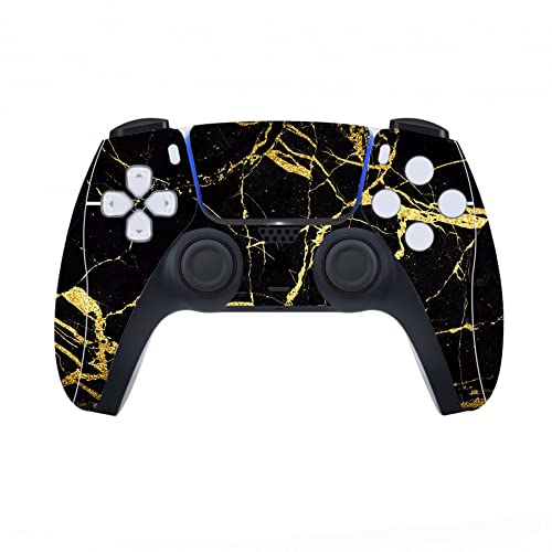 PlayVital Black & Gold Marble Effect Full Set Skin Decal for ps5 Console Disc Edition, Sticker Vinyl Decal Cover for ps5 Controller & Charging Station & Headset & Media Remote - color: Black & Gold Marble Effect