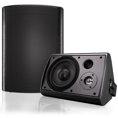 Herdio 6.5 Inches Outdoor Bluetooth Speakers Waterproof with Powerful Bass,Wall Mount Speakers Wired Weather Resistant for Patio Home Deck Porch Backyard 400 Watts(Black) - color: Black